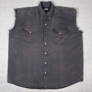 Vintage 90s Harley Davidson Sleeveless Cutoff Button Up Shirt 2XL Gray Biker